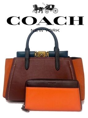 Coach Troupe Carryall in Colorblock F78545 Bag - Tan And Wallet Set